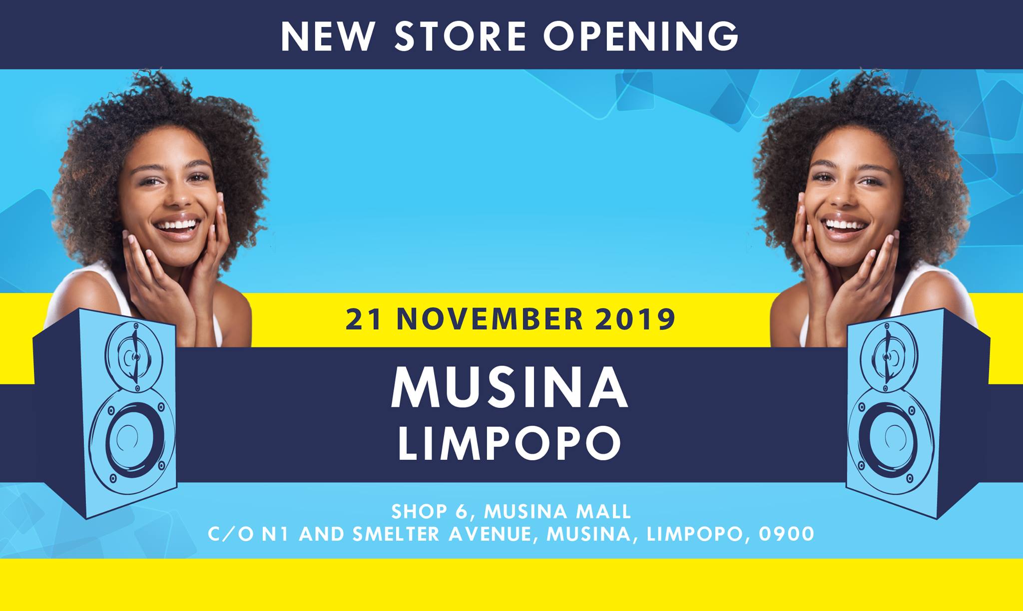 New electronics and music instrument store opening in Musina, Limpopo.