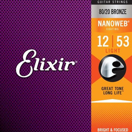 Elixir 11027 Acoustic Custom Light 80/20 Bronze Nanoweb 0.11-0.52